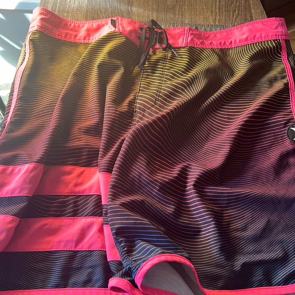 Hurley Mens Striped Phantom Boardshorts Color Black/Pink/Yellow Size W34” O18”